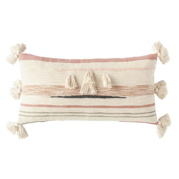 3R Studios Pink and Brown Striped Kilim Lumber 28 in. x 14 in. Throw Pillow