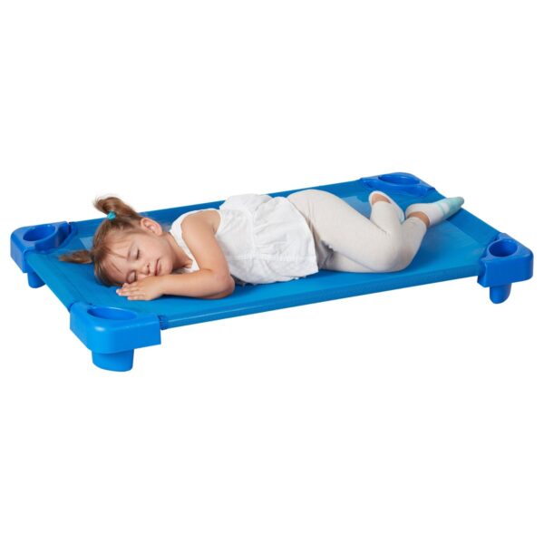 ECR4Kids Toddler Naptime Cot, Stackable Daycare Sleeping Cot for Kids, Assembled, Blue, Set of 5