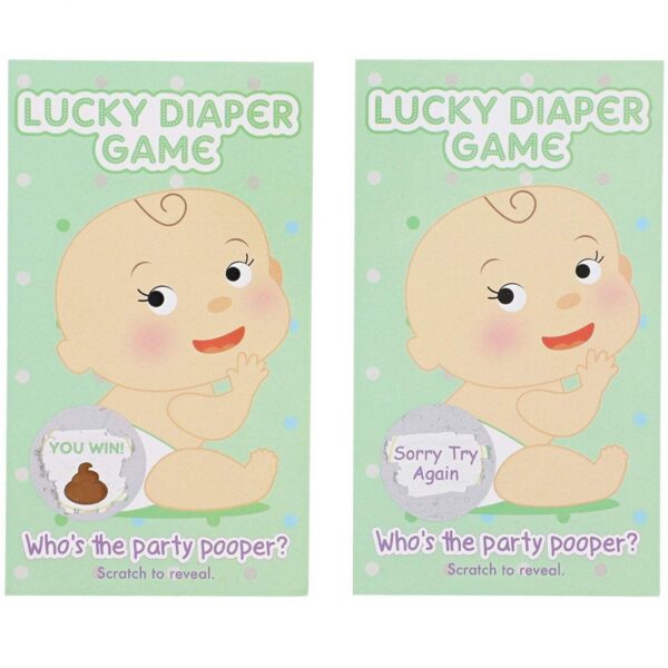 60-Count Baby Shower Games, Scratch Off Game Cards, Lucky Diaper Lottery Raffle Party Supplies for Boys or Girls, Green