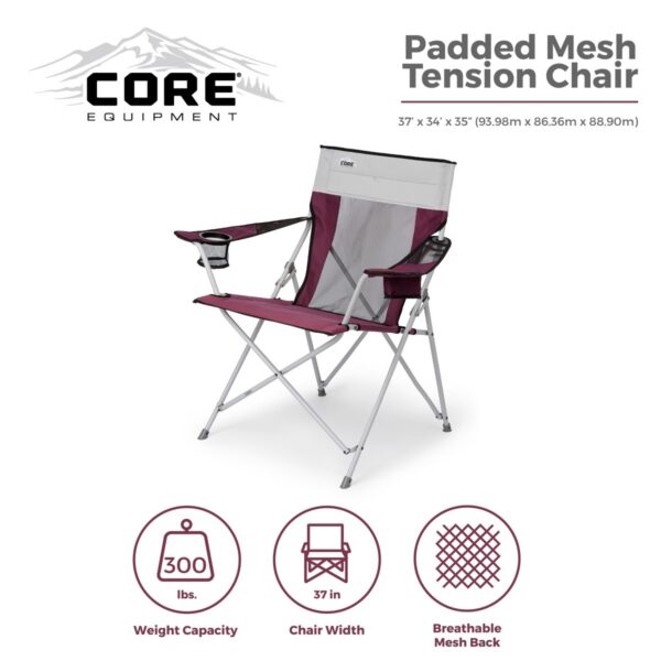 Core Heavy Duty Portable Outdoor Summer Lawn Camping Tension Folding Chair with Carrying Storage Bag, Wine