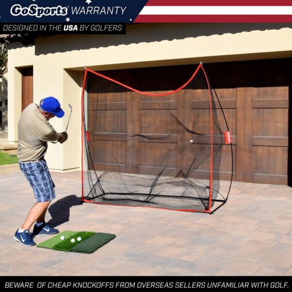 GoSports Golf Practice Hitting Net, 7 x 7 Foot Personal Driving Range with Ball Return Feature and Carrying Bag for Indoor or Outdoor Use