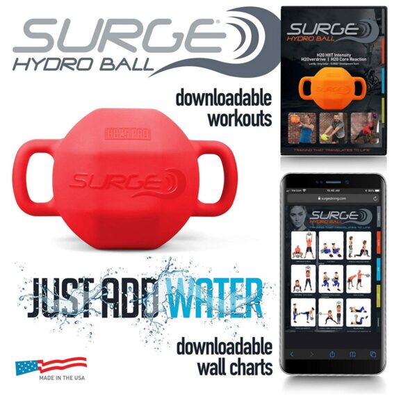 Surge Balance Enhancing Endurance Inertia Training Hydro Ball Pro, Red, 25 Lbs