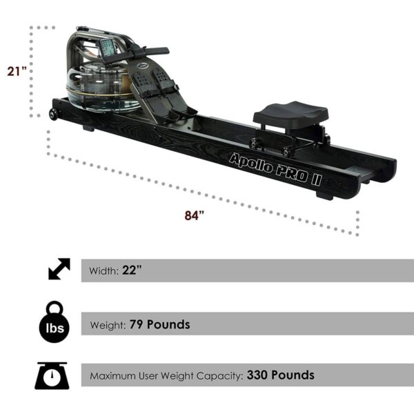 First Degree Fitness Apollo II Reserve AR Indoor Water Rowing Machine, Black
