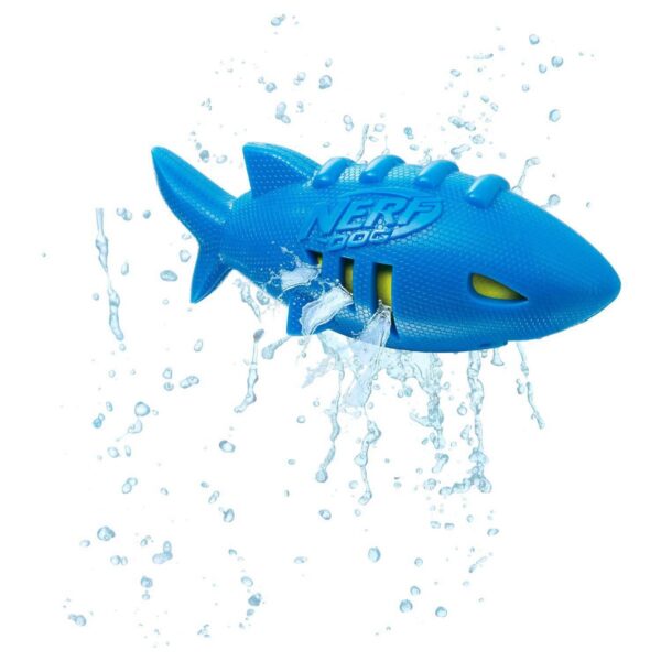 NERF Shark Super Soaker Football Dog Toy - Blue/Green - 7"