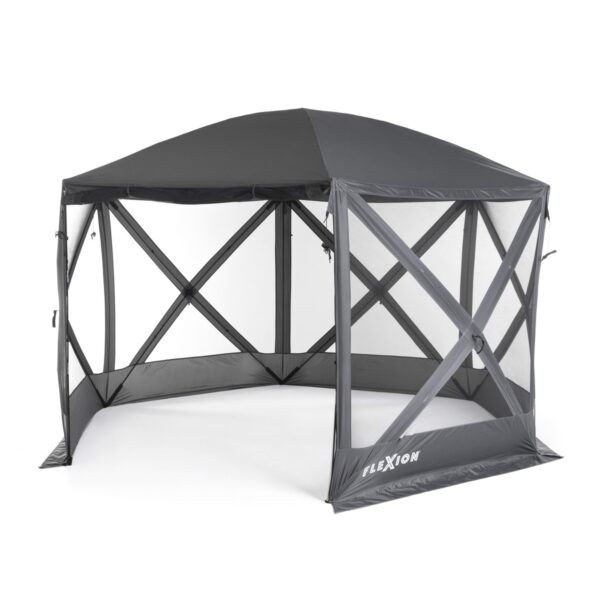 SlumberTrek Flexion Lightweight Outdoor 6 Sided Pop Up Gazebo Canopy Shelter with Mesh Screen Netting, Gray