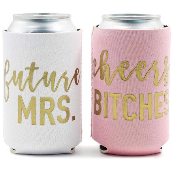 Blue Panda 12-Pack Can Cooler Sleeves Beer Koozies 12 oz Insulated Holder Gold Embroider  Fonts "Future MRS." "Cheers Bitches" for Bachelorette Party