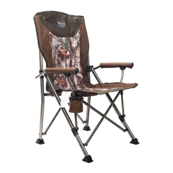 Timber Ridge Indoor Outdoor Portable Lightweight Folding Camping High Back Lounge Chair with Cup Holders, Camo (2 Pack)