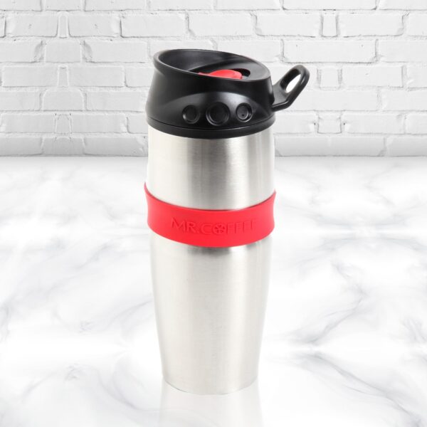 Mr. Coffee Java Supremo 16 Ounce Stainless Steel Thermal Travel Mug with Silicone Grip