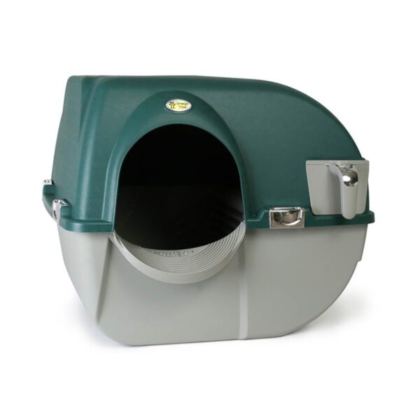 Omega Paw Roll'n Clean Unique No Scoop Self-Cleaning Indoor Home Cat Litter Box with Integrated Litter Catcher, Green