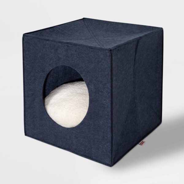 Collapsible Square Cave Dog & Cat Bed - S - Navy - Boots & Barkley™