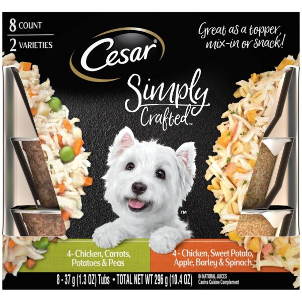 Cesar Simply Crafted Wet Dog Food Complement Chicken & Vegetables Varieties - 1.3oz/8ct Variety Pack