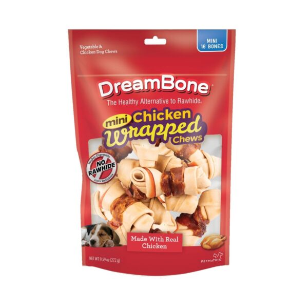 Dreambone Chicken Wrapped Mini Bones Chews Dog Treats - 16ct