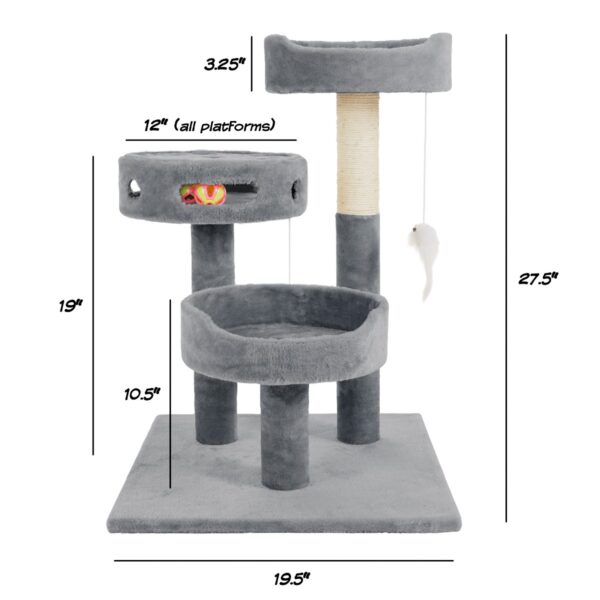 Pet Pal 3-Tier Cat Tower and Interactive Toy, Gray