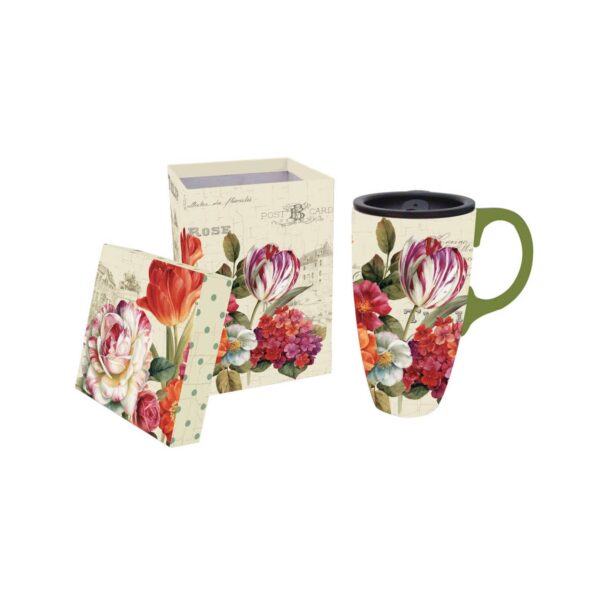 Evergreen Garden View Ceramic Latte 17oz Travel Cup w/Gift Box