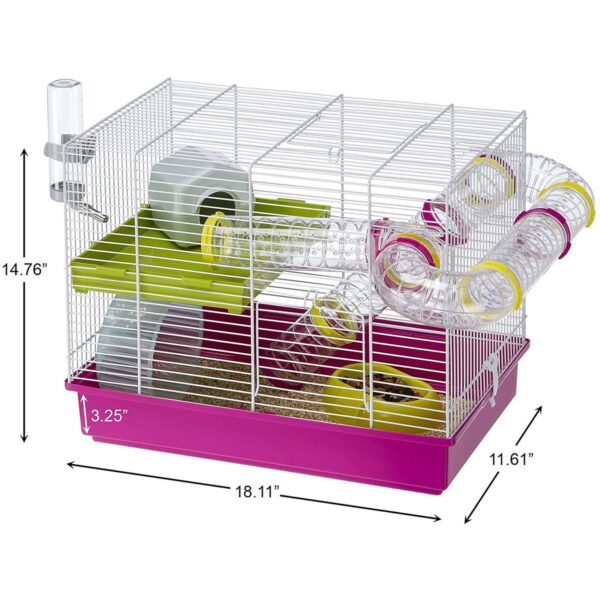 Ferplast Laura Interactive Hamster Cage Enclosure Habitat with Translucent Play Tubes, Food Dish, Water Bottle, and Exercise Wheel
