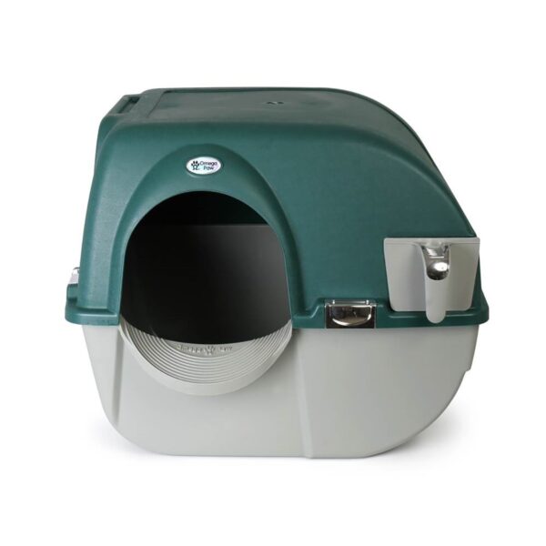 Omega Paw Roll'n Clean Unique No Scoop Self-Cleaning Indoor Home Cat Litter Box with Integrated Litter Catcher, Green