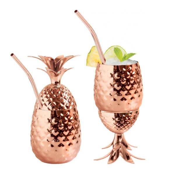 Oggi Stainless Steel Pineapple Tumbler With Straw 12oz Copper