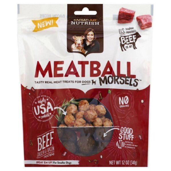 Rachael Ray Nutrish Meatball Morsels Grain Free Chewy Dog Treats Beef Chicken & Bacon Recipe 12oz