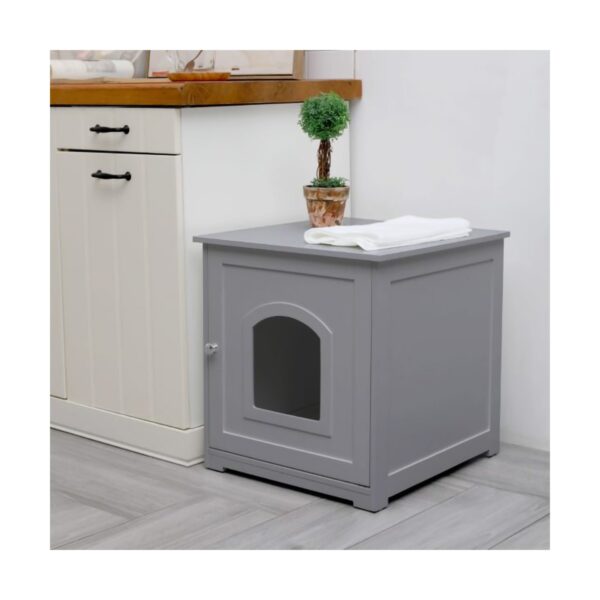 zoovilla Kitty Litter Loo Indoor Hidden Litter Box Enclosure Furniture, Litter Box Cabinet with Framed Panels and Arched Doorways, Gray