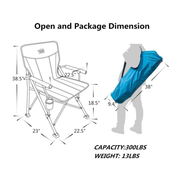 Timber Ridge Indoor Outdoor Portable Lightweight Folding Camping High Back Lounge Chair with Cup Holders and Carry Bags, Blue (2 Pack)
