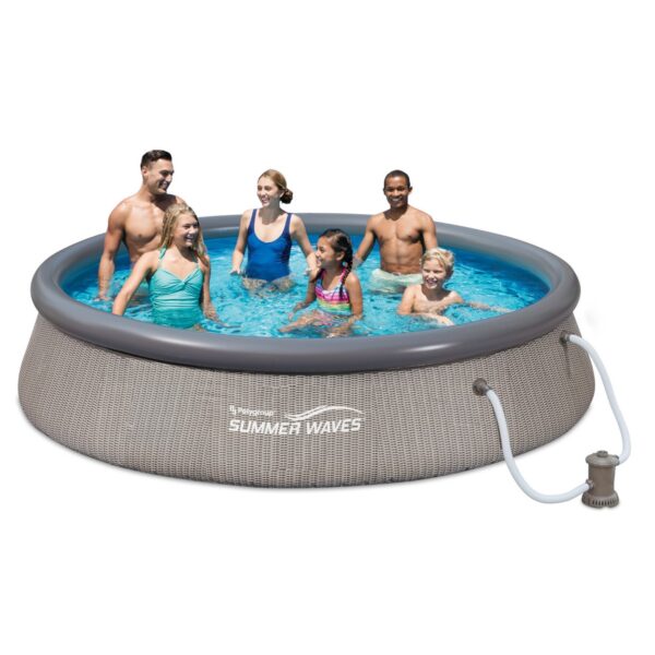 Summer Waves P10012362 Quick Set 12ft x 36in Outdoor Round Ring Inflatable Above Ground Swimming Pool with Filter Pump & Filter Cartridge, Light Gray