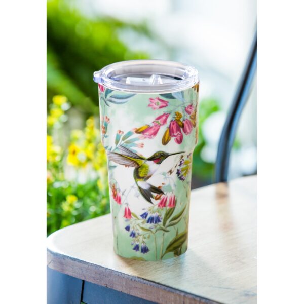Evergreen Cypress Home Double Wall Ceramic Companion Cup with Tritan Lid, 13 OZ, Paradise Pond
