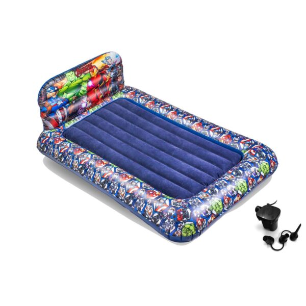 Living iQ Inflatable Portable Small Travel Size Kids Toddler Sleeping Blow Up Air Bed Mattress with Electric Pump and Headboard, Marvel Avengers