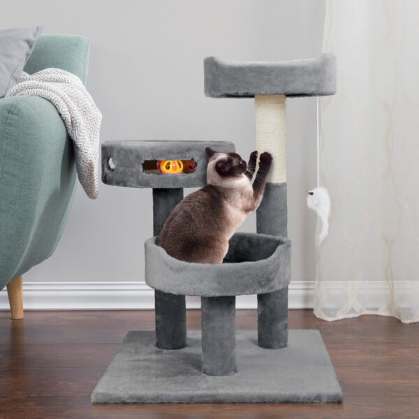 Pet Pal 3-Tier Cat Tower and Interactive Toy, Gray