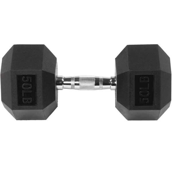 Sporzon! Exercise Equipment Rubber Encased Hexagon Handheld Weight Dumbbells with Contoured Non Slip Handles for Home Fitness, Single 50 Pounds