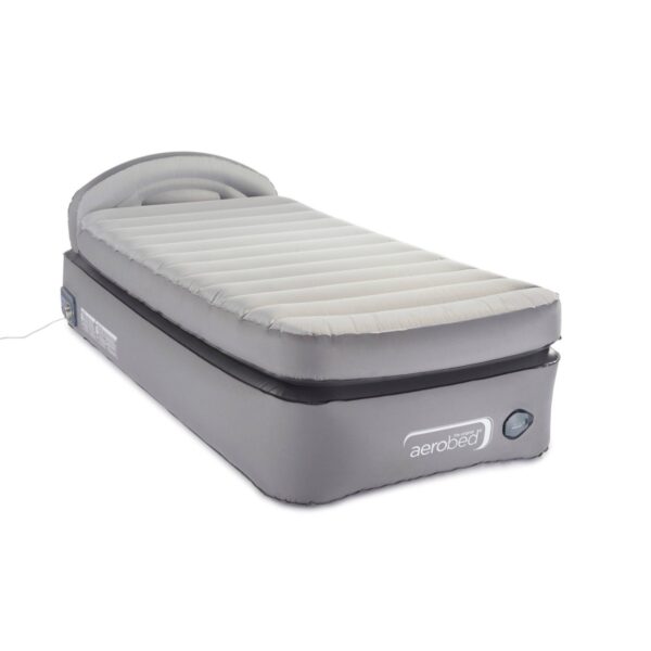 Aerobed Comfort Lock Laminated Inflatable Twin Air Mattress with Headboard and Electric Pump - Gray