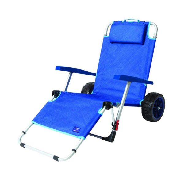 Mac Sport 2-in-1 Outdoor Portable Beach Folding Lounger Chair and Wagon Pull Cart Basket with Locks and Wheels for the Beach and Camping, Blue