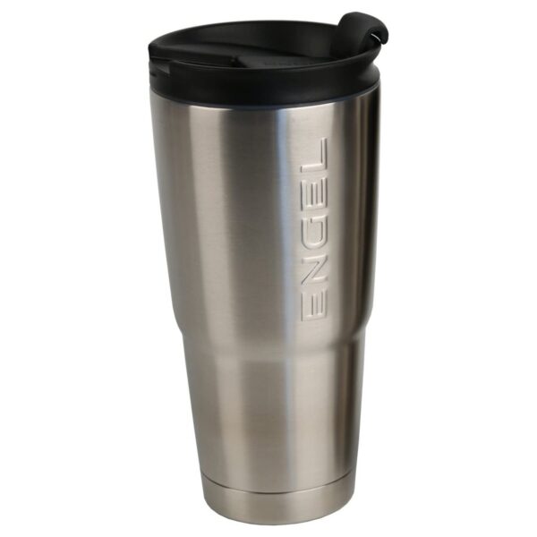 Engel Coolers 30-Ounce Stainless Steel Double Wall Vacuum-Insulated Hot/Cold Drinks Travel Tumbler with No-Spill Lid and Non-Slip Base, Silver