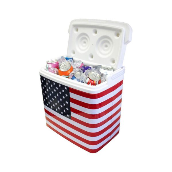 Life 3028184 Tinny Portable Retro Tin Drink Cooler, Great for Camping, BBQ, Travel, Beach, and Picnic, with USA Flag Red, White, and Blue Decoration