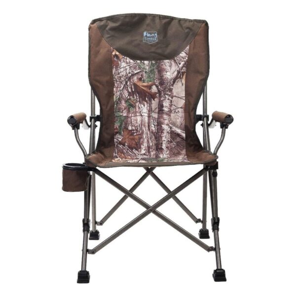 Timber Ridge Indoor Outdoor Portable Lightweight Folding Camping High Back Lounge Chair w/ Cup Holder and Carry Bag for Hiking, Beach, and Patio, Camo