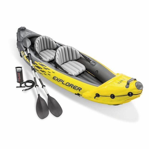 Intex Explorer K2 2-Person Kayak Inflatable Set with Aluminum Oars and High Output Air Pump, Yellow