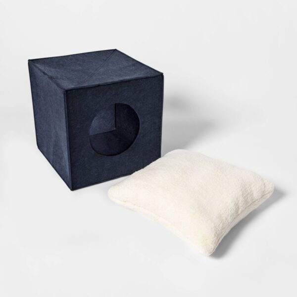 Collapsible Square Cave Dog & Cat Bed - S - Navy - Boots & Barkley™