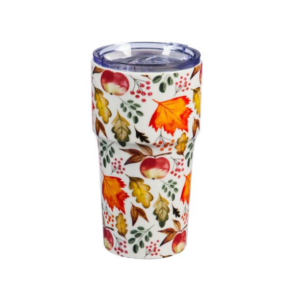 Cypress Home Beautiful Bountiful Orchard Double Wall Ceramic Companion Cup with Tritan Lid - 4 x 4 x 6 Inches Indoor/Out