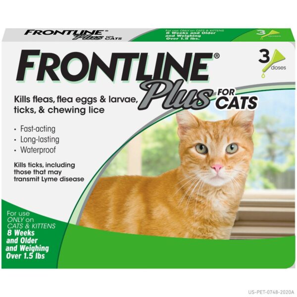 Frontline Plus Flea and Tick Treatment for Cats and Kittens - 8 weeks and older - 3 doses