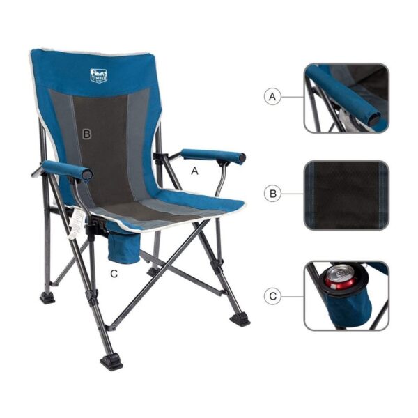 Timber Ridge Indoor Outdoor Portable Lightweight Folding Camping High Back Lounge Chair with Cup Holders and Carry Bags, Blue (2 Pack)