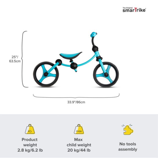 smarTrike Lightweight & Adjustable Kids Walking Running Balance 2 in 1 Learning Stages Training Bike w/ Puncture Free EVA Wheels for Ages 2 to 5, Blue