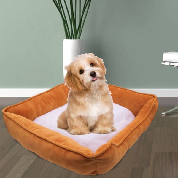 Pet Genius Heated Rectangle Pet Bed - White and Orange