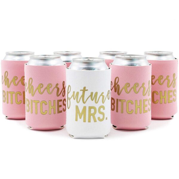 Blue Panda 12-Pack Can Cooler Sleeves Beer Koozies 12 oz Insulated Holder Gold Embroider  Fonts "Future MRS." "Cheers Bitches" for Bachelorette Party