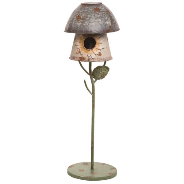 Transpac Metal 25 in. Multicolor Spring Bird House on Stand