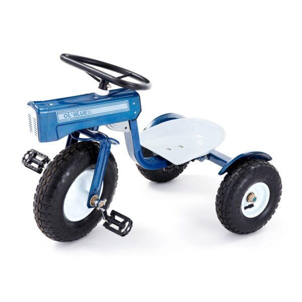 Tricam GCK-31 22 Inch Kids Steel Constructed Ol Blue Tractor Toy Beginner Tricycle with 3 Position Adjustable Seat and Pneumatic Wheels