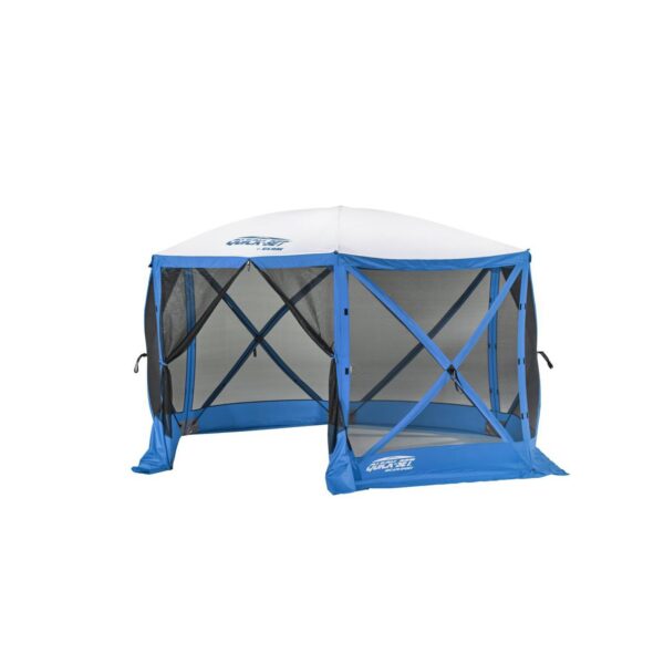 CLAM Quick-Set Escape Sport 11.5 x 11.5 Foot Portable Pop Up Outdoor Tailgating Screen Tent 6 Sided Canopy Shelter w/ Stakes & Carry Bag, Blue