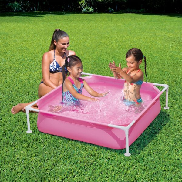 Summer Waves Small Plastic Frame 4ft x 4ft x 12in Kids Toddler Baby Kiddie Swimming Pool, Pink