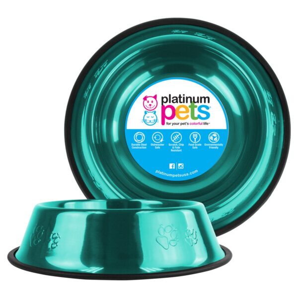 Platinum Pets Embossed Non-Tip Cat/Dog Bowl - Caribbean Teal - 10 Cup
