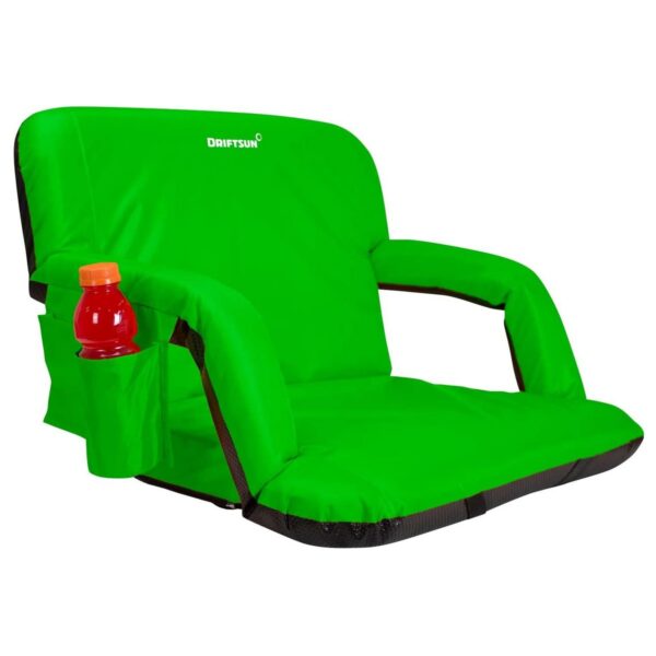 Driftsun Universal Wide Deluxe 25 Inch Width Folding Stadium Reclining Bleacher Seat Chair with Back Support for Sporting Events, Green