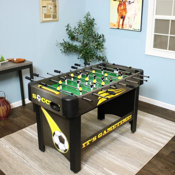 Sunnydaze Indoor Classic Style Foosball Soccer Game Table with Manual Scorers - 48" - Black and Yellow