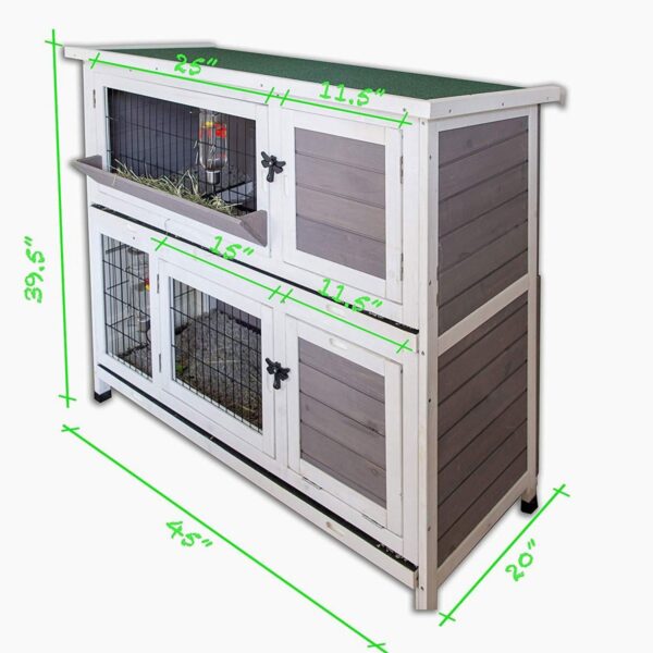 Indoor Outdoor Wooden Pet Bunny Hutch House Cage for Rabbits and Guinea Pigs and Other Small Animals with Ramp and Anti Slip Ladder, White